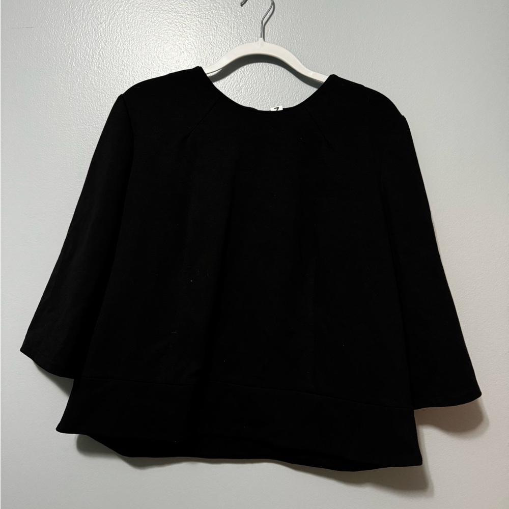 Liz Claiborne Blouse Top Womens XL Black Knit 3/4 Sleeve Round Neck Back Zip